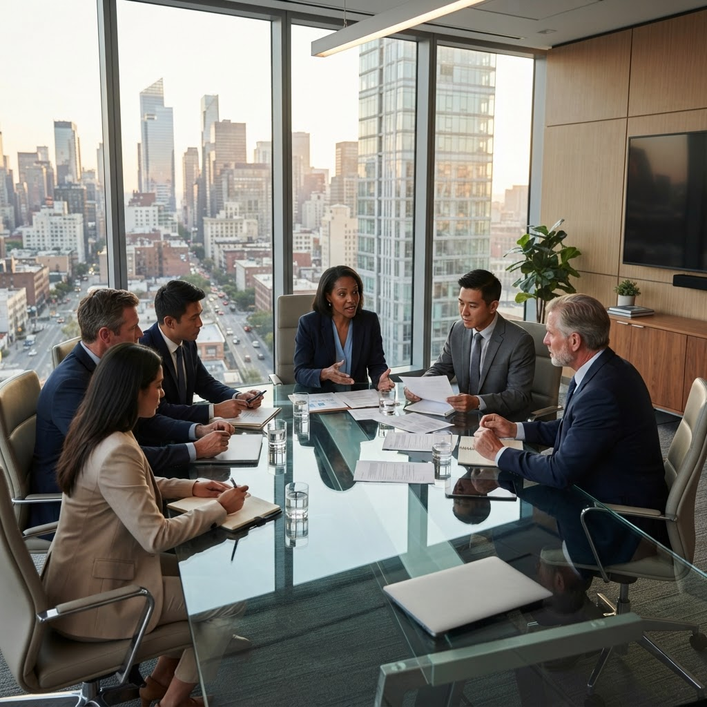ELONZYA INC leadership team in a corporate boardroom